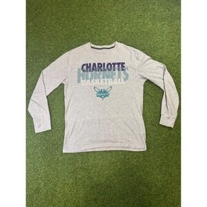 UNK NBA Charlotte Hornets Basketball Shirt Mens Medium Gray Long Sleeve Graphic